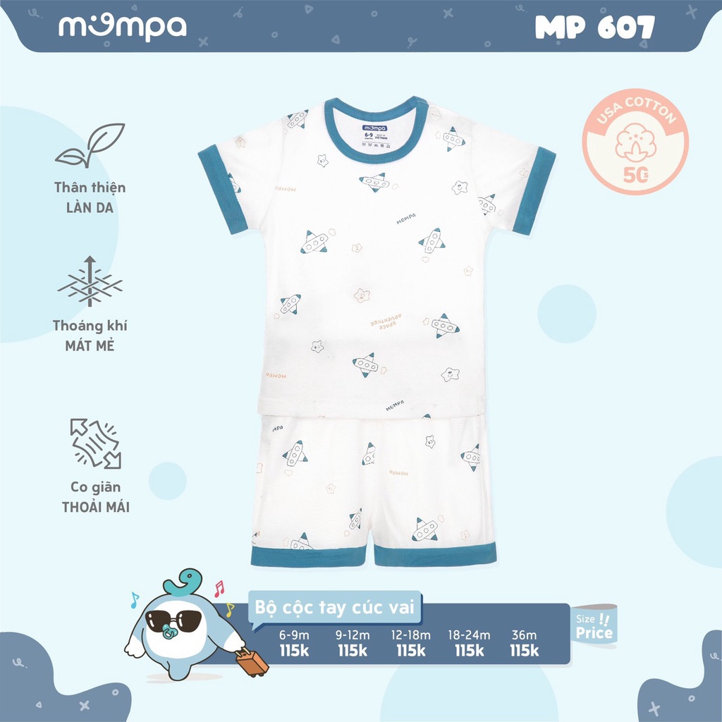 [CHÍNH HÃNG] Bộ cộc tay cotton organic họa tiết trẻ em Mompa
