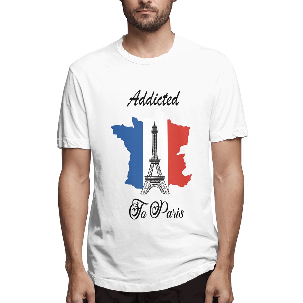 Áo Thun cotton Tay Ngắn In Hình Cờ Pháp Và Tháp Eiffel Độc Đáo Cho Nam