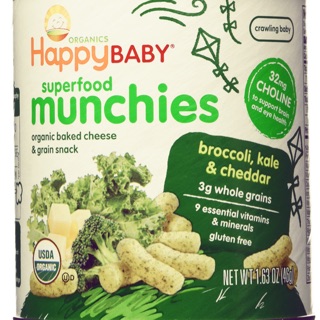 Bánh ăn dặm hữu cơ Happy Baby Munchies- Vị bông cải xanh, cải kale, cheedar.