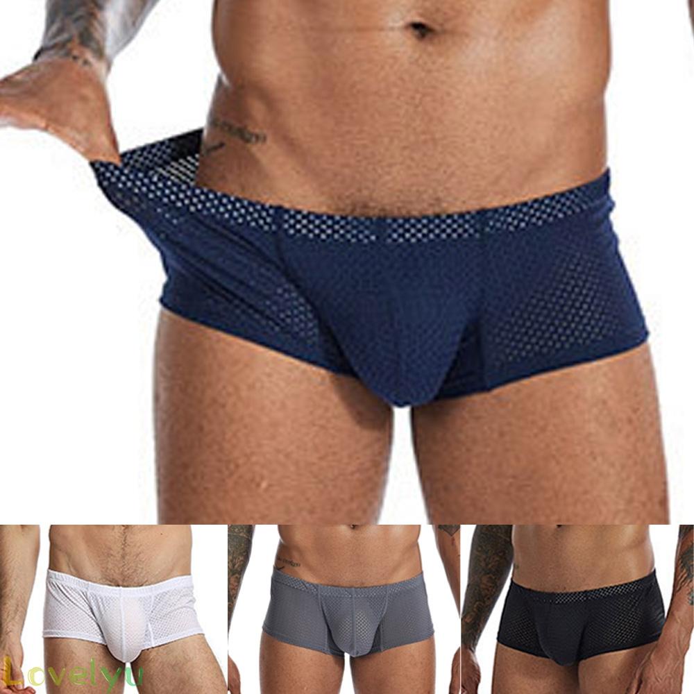 【LOVELYU】Mens Sexy Sheer Mesh Boxer Brief Underwear See Through Shorts Bikini Swimwear hot sale【Good Quality】