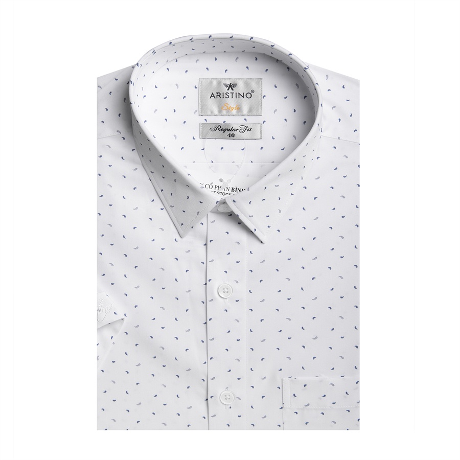 [MẪU MỚI] Áo sơ mi nam ngắn tay ARISTINO phom Regular fit, màu trắng họa tiết in xanh thanh lịch, nhã nhặn - ASS250S2