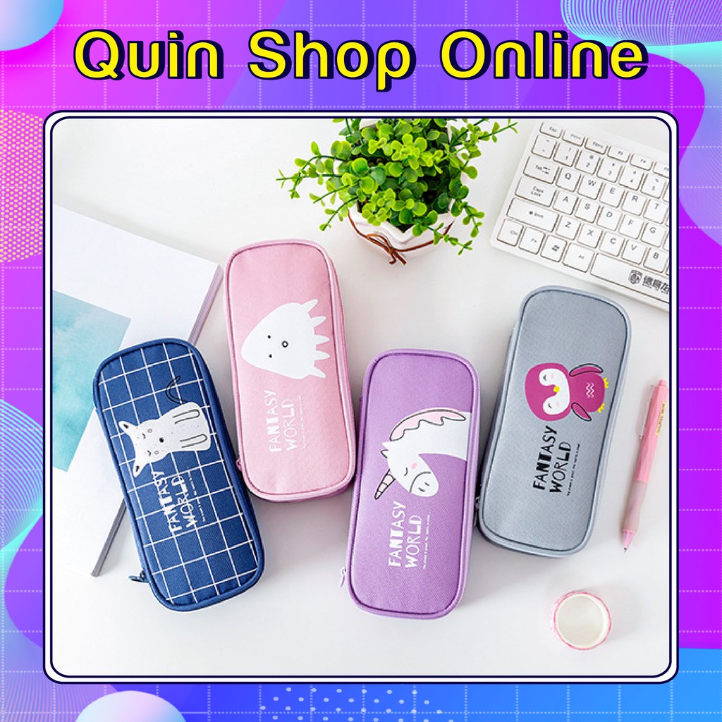 Bóp viết vải canvas nhiều ngăn hình con vật ANIMAL V3, hộp bút vải ngang đựng được máy tính cho nam nữ