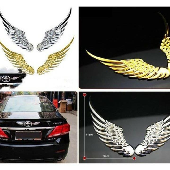 Bộ Tem 3D kim loại cánh chim thiên thần trang trí logo xe ô tô
