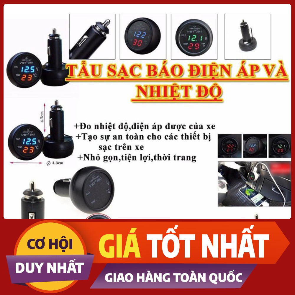 Tẩu sạc,báo điện áp và nhiệt độ trên ô tô