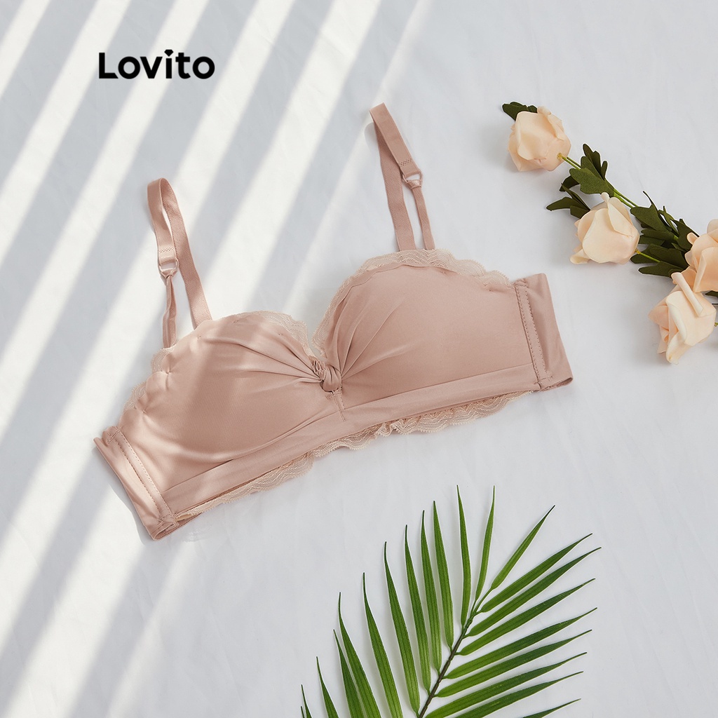 Áo ngực Lovito không gọng phối ren màu sắc tương phản L12078 (Hồng)