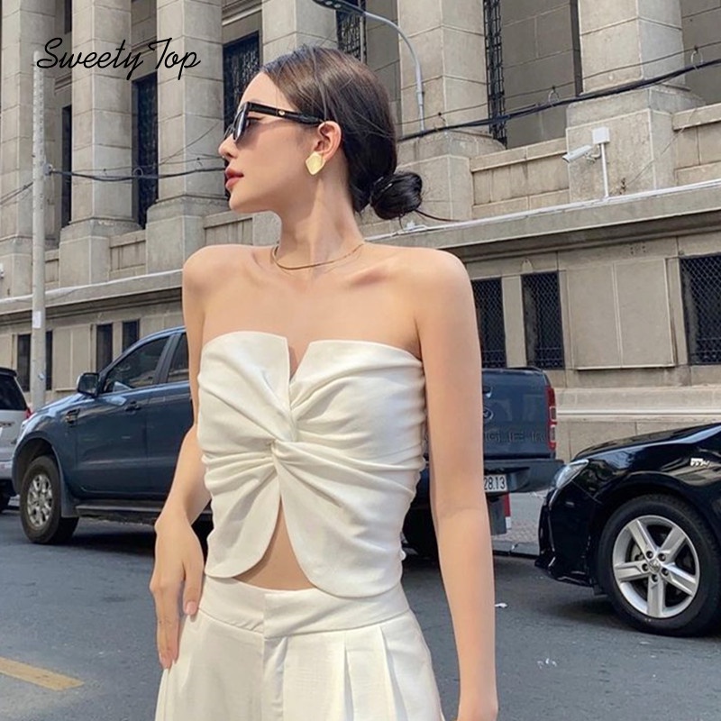 Lanlanlolo Áo Không Tay Dáng Ôm Thắt Nơ Thời Trang Dành Cho Nữ