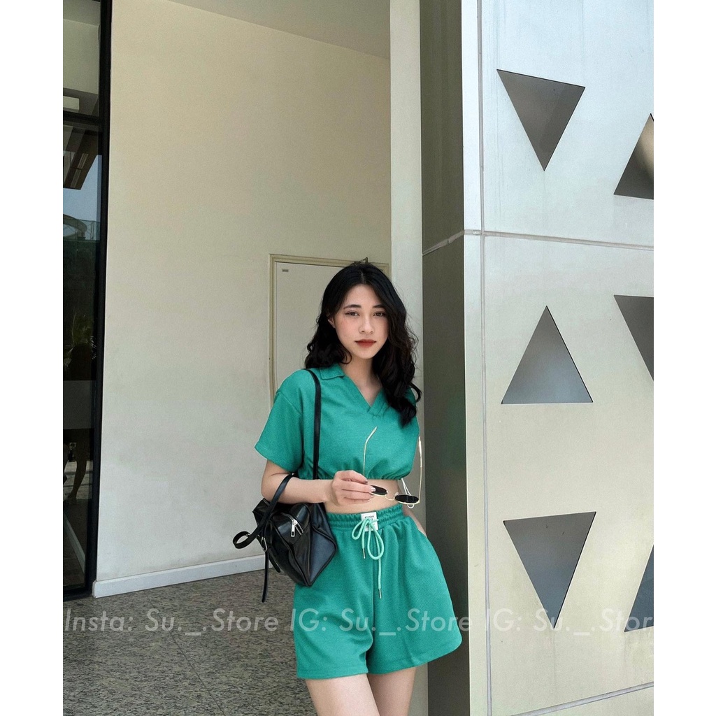 Set áo gân tăm croptop rút eo kèm short S196 SUSTORE