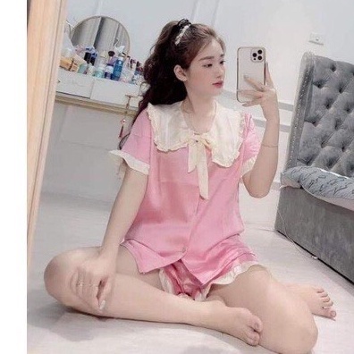 Bộ ngủ nữ cộc tay mùa hè pijama bèo tiểu thư chất vải kate mềm mịn tay cộc- Quần đùi nữ mặc nhà dễ thương giá rẻ bigsize