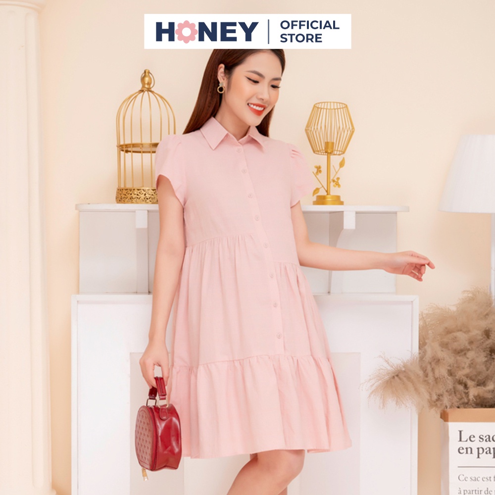 Váy bầu công sở cổ sơ mi dáng babydoll - Thời trang đầm bầu cao cấp HONEY