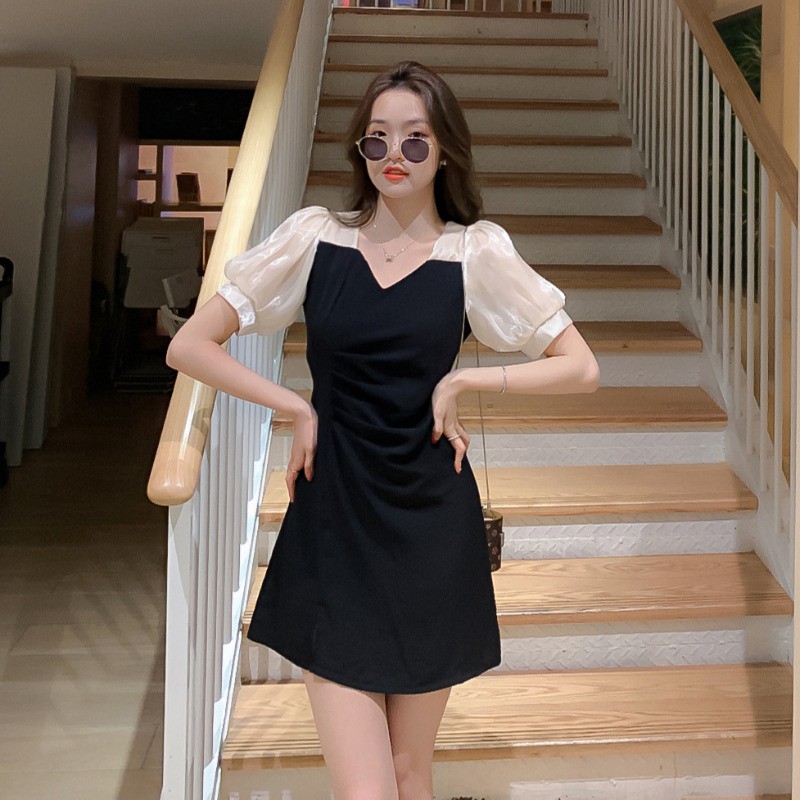 Váy tay bồng đen, dáng dài + ngắn- Váy Xẻ Tà Quảng Châu -Tikbook Store (Sẵn hàng)