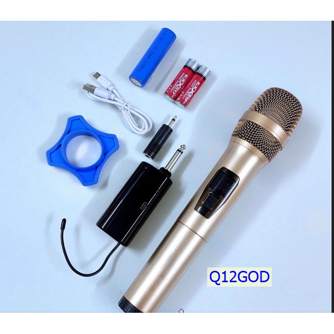 MICRO KHÔNG DÂY  Q12  NHỰA XI VÀNG phù hợp  loa kéo 100W  200W