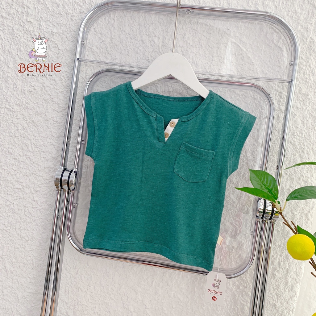 Áo phông bé trai cổ V, áo thun bé trai cotton xước mềm mát Bernie