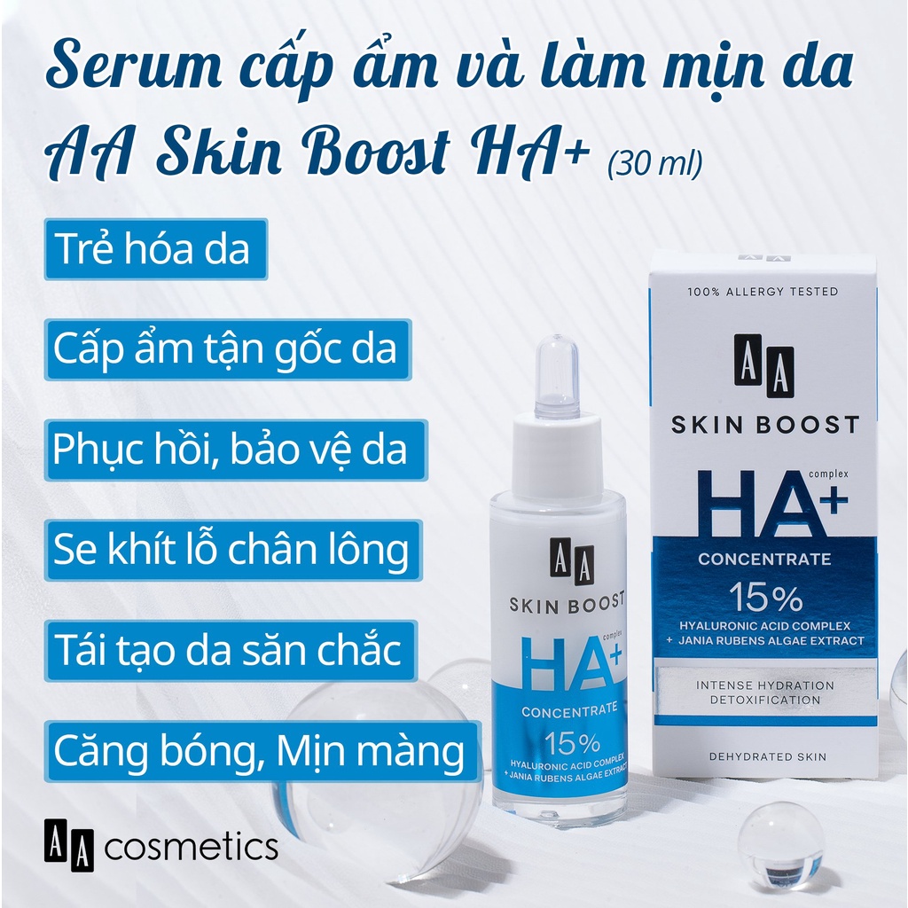 Serum cấp ẩm và căng mịn da AA Skin Boost HA+ Concentrate của AA COSMETICS Ba Lan