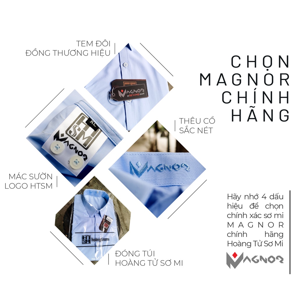 Áo sơ mi nam ngắn tay HTSM MAGNOR vải Polyspun trơn, chống nhăn, cổ bẻ, dáng slimfit công sở không túi ngực