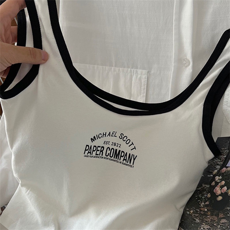 Áo thể thao sát nách form ngắn có mút đệm ngực in chữ màu trắng thời trang nữ 64