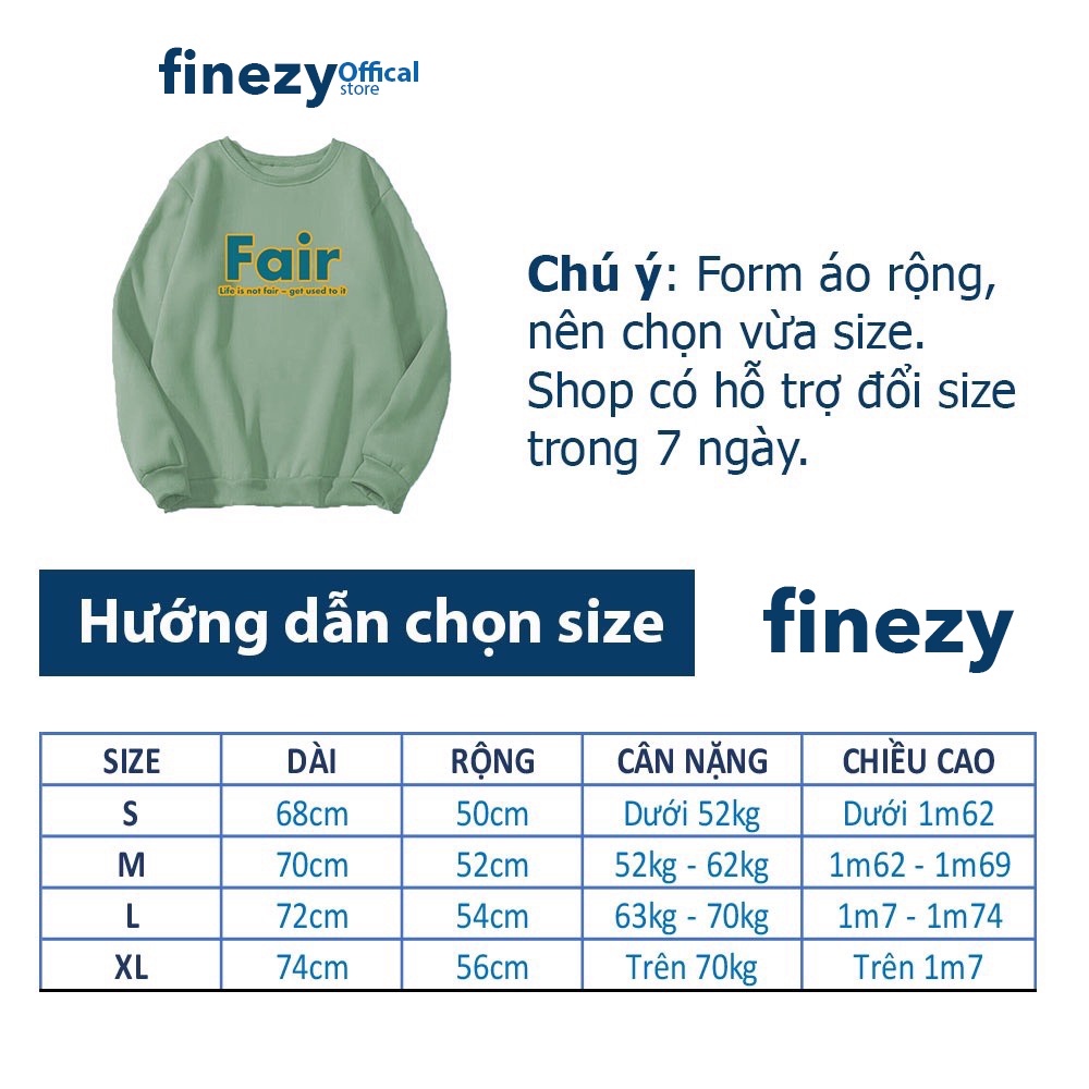 Áo Sweater nam nữ Finezy Unisex form rộng, vải nỉ bông dày dặn, phong cách oversize Fair