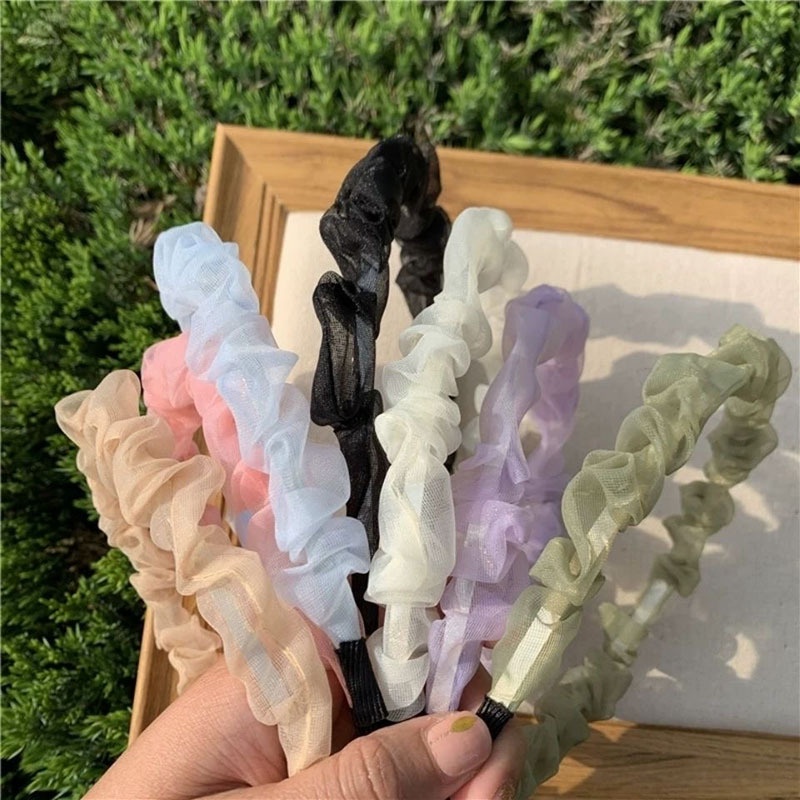 Băng Đô Vải Gạc Kiểu Xếp Ly Dễ Thương Dùng Rửa Mặt