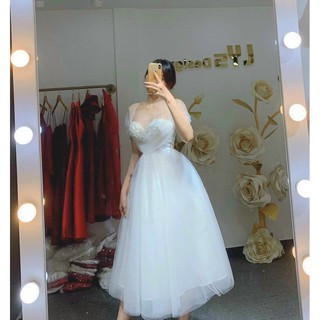 Đầm dự tiệc maxi xoè phối kim sa [Ảnh thật]