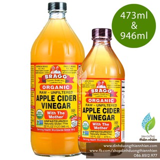 [KÈM QUÀ TẶNG] Giấm Táo Hữu Cơ Bragg Organic Apple Cider Vinegar, Có Con Giấm (With Mother)