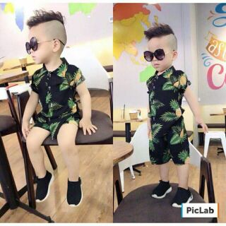 Bộ lanh lụa dáng sơ mi bé trai