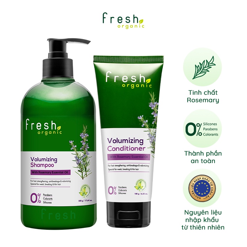 Combo Gội - Xả Fresh Organic Rosemary Ngăn Rụng Tóc 500g + 180g