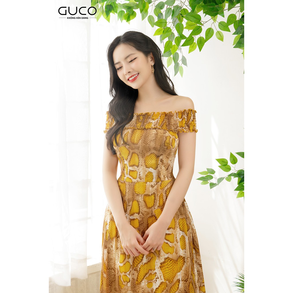 [Mã FAMALLT5 giảm 15% đơn 150k] GUCO - Đầm maxi nữ hở vai tay ngắn họa tiết đặc biệt 2896 | BigBuy360 - bigbuy360.vn