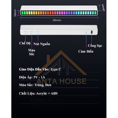 Đèn Led cảm ứng theo nhạc RGB, thanh đèn led trang trí nháy theo nhạc, cảm âm nhiều chế độ thông minh kèm dây USB
