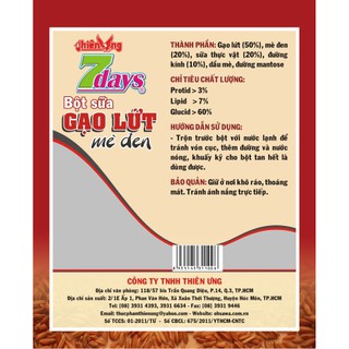 Bột sữa gạo lứt mè đen 7days Thiên ưng