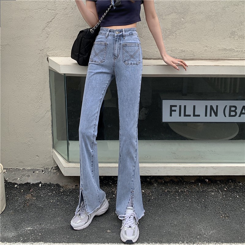 QUẦN JEANS NỮ ỐNG LOE XẺ TÚI NGƯỢC