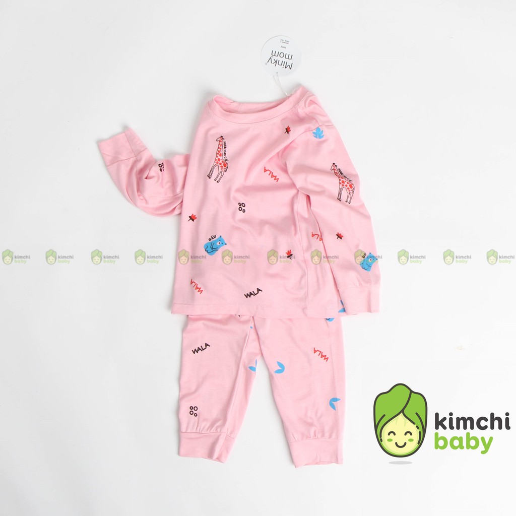 Đồ Bộ Bé Trai, Bé Gái Minky Mom Vải Thun Lạnh Họa Tiết In Chìm Dễ Thương, Bộ Dài Tay Thu Đông Cho Bé MKMTD2104