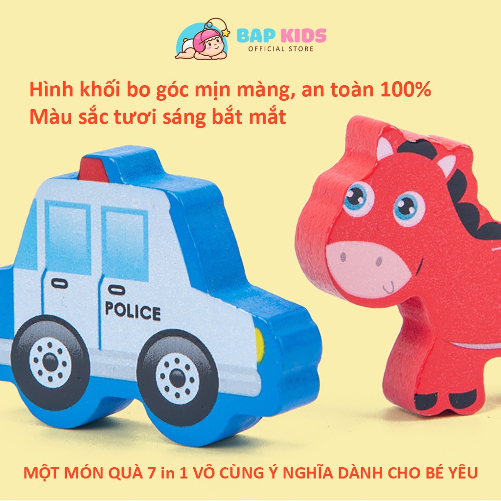 Đồ chơi câu cá gỗ đa năng 7 trong 1 kèm hình khối, số, chữ và phương tiện giao thông