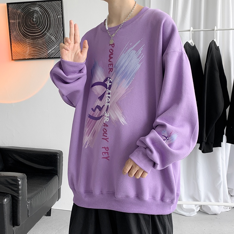 Áo Sweater tay dài cổ tròn dáng rộng in họa tiết phong cách Harajuku thời trang mùa đông mới cho nam