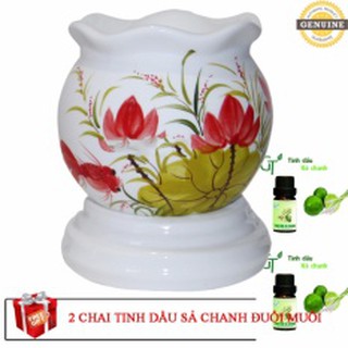 Đèn xông tinh dầu Bát Tràng + kèm 02 lọ tinh dầu