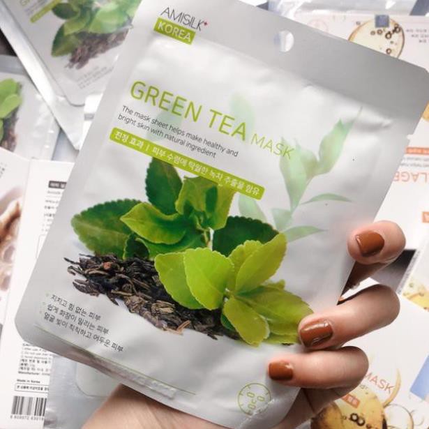 Mặt nạ dưỡng da trà xanh Green Tea Mask Amisilk Korea - giúp chống oxi hoá làn da, đồng thời kiềm dầu rất tốt