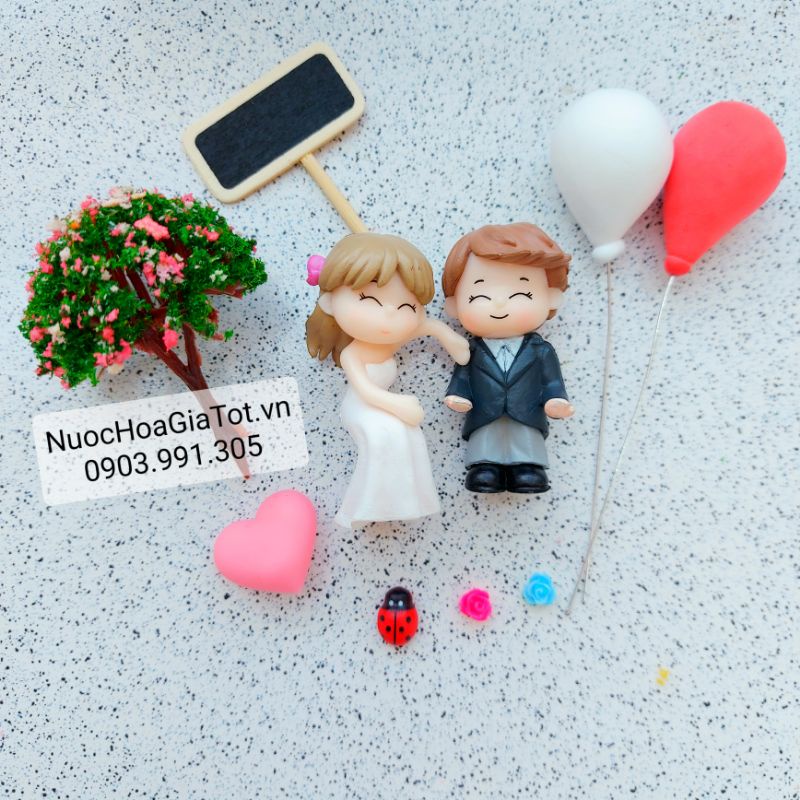 Mô hình cô dâu chú rể trang trí nhà vườn chậu cây quà tặng handmade lễ valentine tình nhân người yêu wedding đám cưới