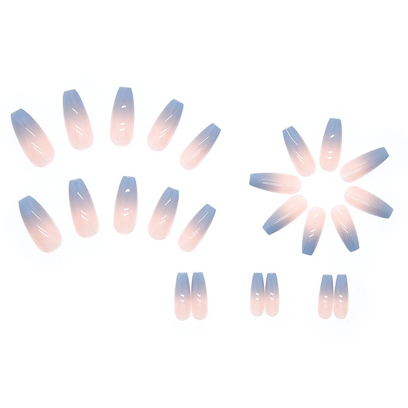 Hộp 24 Móng Tay Giả Màu Xanh Dương Gradient Đơn Giản