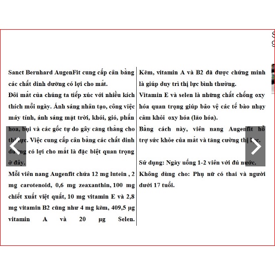 Sanct Bernhard Augenfit Kapseln lọ 90 viên của Đức