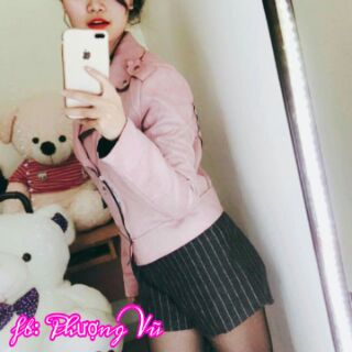 Khoác da lộn chi tiết khoá