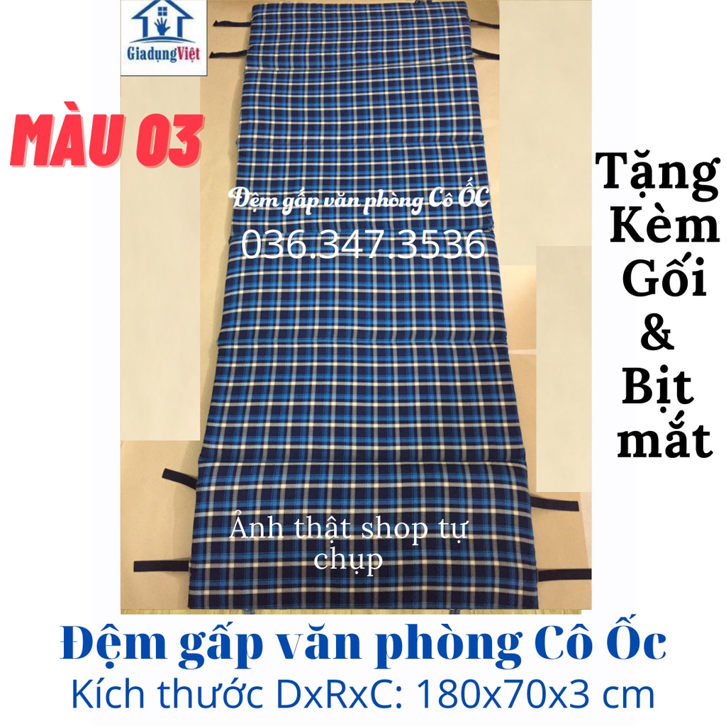 Đệm gấp văn phòng Cô Ốc - Tặng kèm Gối + Bịt Mắt - No.Xanh Dương Kẻ