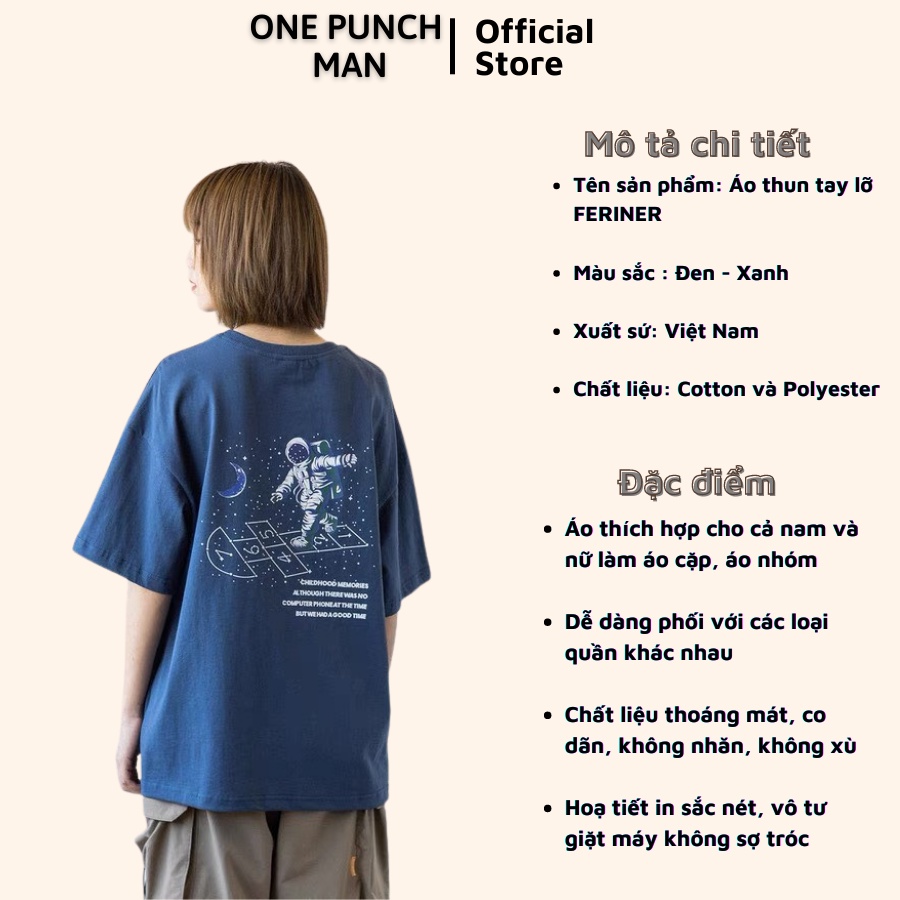 Áo thun tay lỡ phi hành gia FERINE unisex form rộng - Áo phông OPM co giãn 4 chiều không xù lông