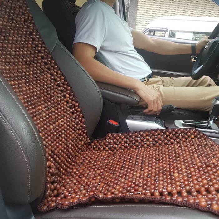 Sản Phẩm Đệm hạt gỗ tựa lưng massage ô tô 100% gỗ Trắc tự nhiên nguyên mộc, đan kết diềm mép cao cấp .