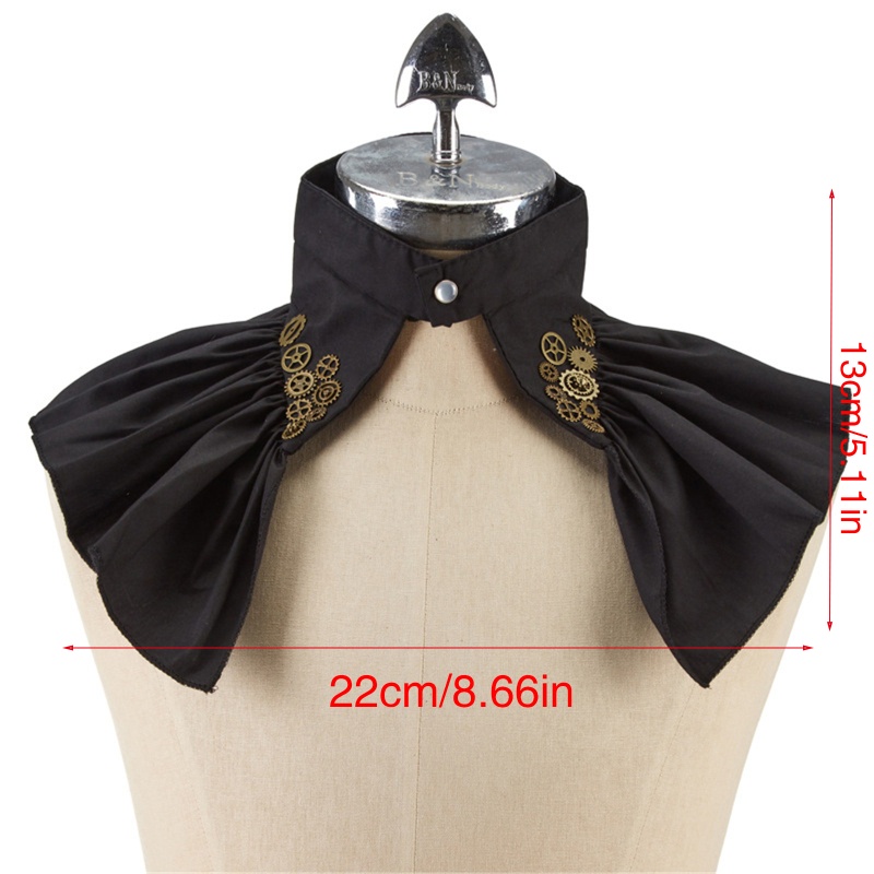 Cổ Áo Rùa Nhún Bèo Màu Đen Phong Cách Steampunk Cho Nữ