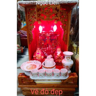 Bàn thờ thần tài gỗ xoan ngang 35cm x cao 55cm[gồm 7món]