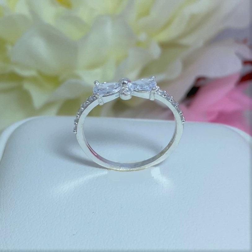 Nhẫn nữ bạc ta mặt hình nơ đính đá nữ tính - Trang sức bạc Evasilver