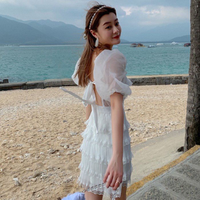 Đầm nữ trắng dáng ôm tay ngắn Emilyshop