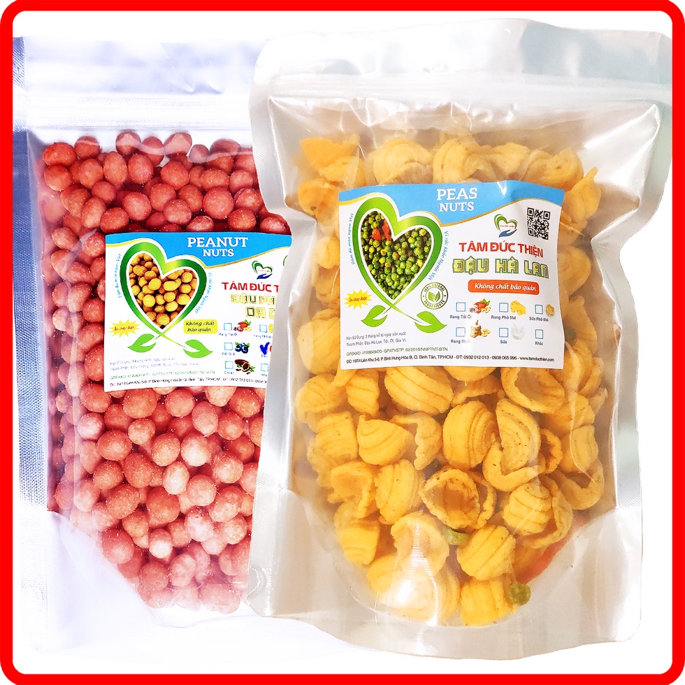 [Mã BMBAU50 giảm 7% đơn 99K] Combo 2 Túi: Đậu Phộng Da Cá Dâu Tây 500GR và Bánh Vỏ Sò &amp; Đậu Hà Lan 205GR Tâm Đức Thiện