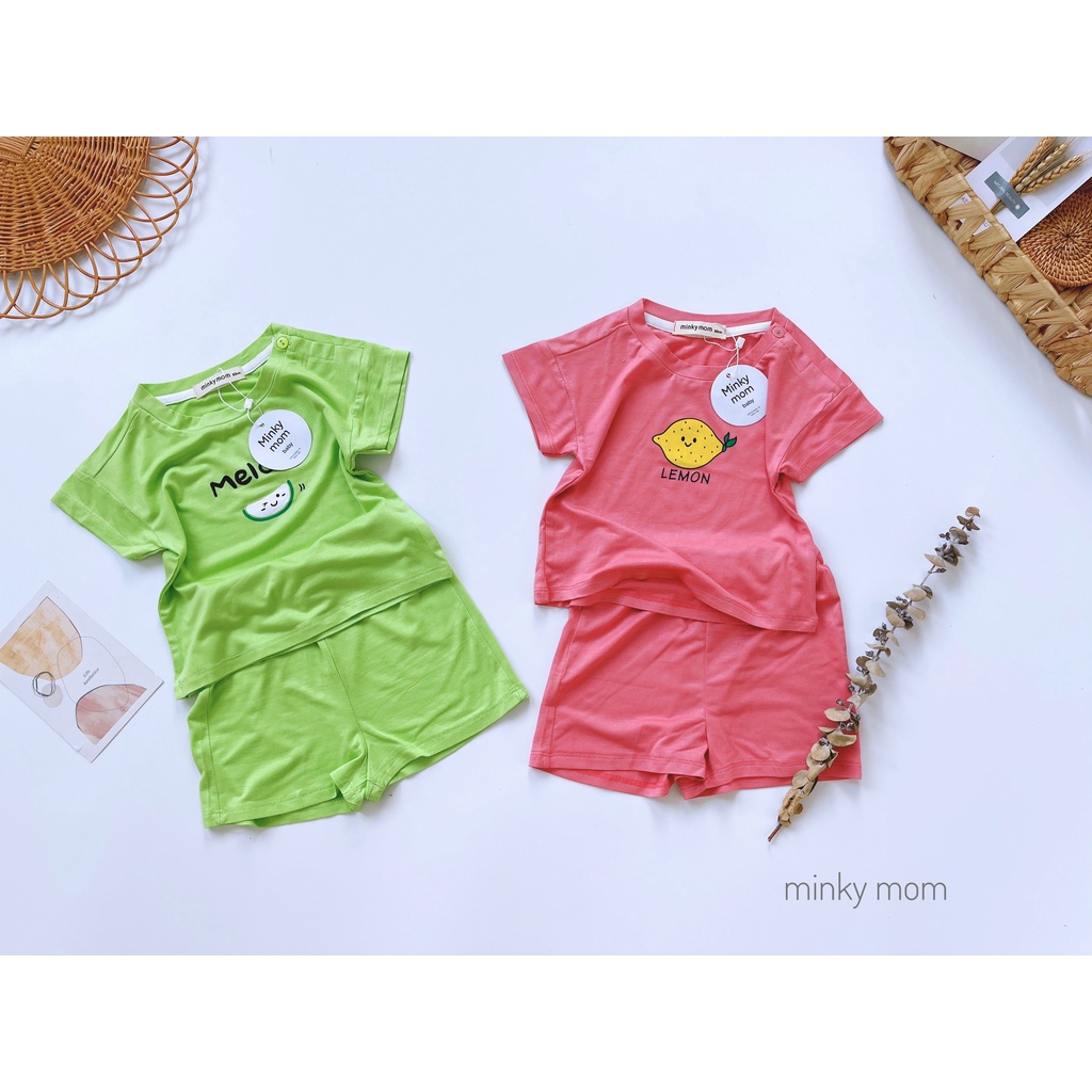 Bộ Đồ Bé Trai, Bé Gái  Minky Mom Thun Lạnh Hoạ Tiết Con Vật, Hoa Quả In Chìm, Bộ Cộc Tay Mặc Hè Cho Bé - AN.KID