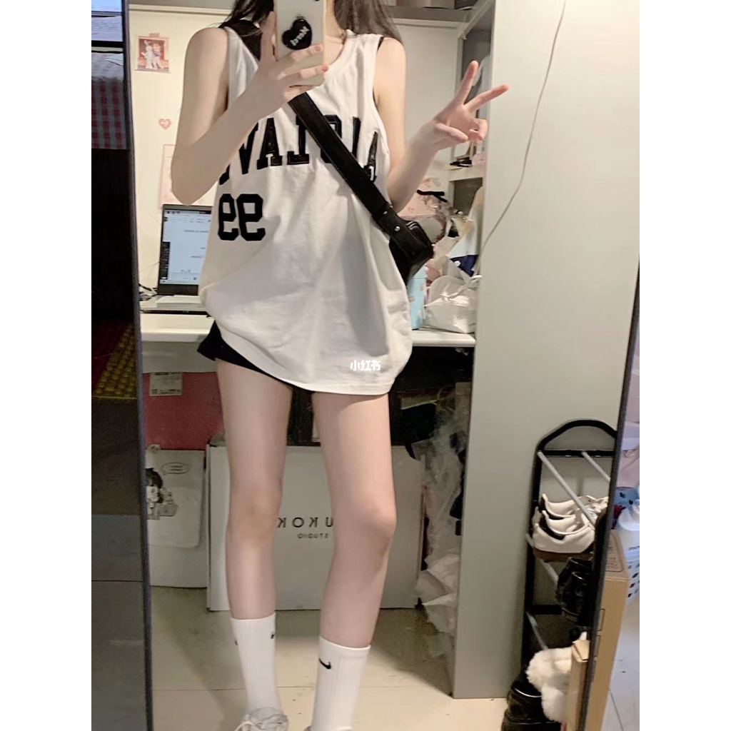 Jiashucheng Áo Thun Ba Lỗ Thể Thao Dáng Rộng In Chữ Phong Cách Hip Hop Mỹ Thời Trang Mùa Hè Cho Cặp Đôi