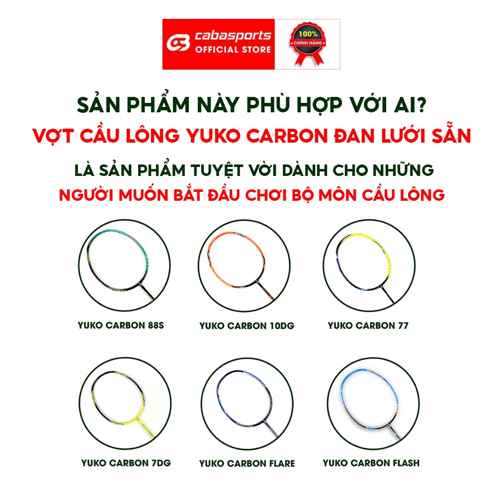 Vợt cầu lông Yuko Carbon Winstar Carbon chất lượng đan lưới sẵn 9-10kg chính hãng, vợt cầu lông đơn siêu nhẹ giá rẻ