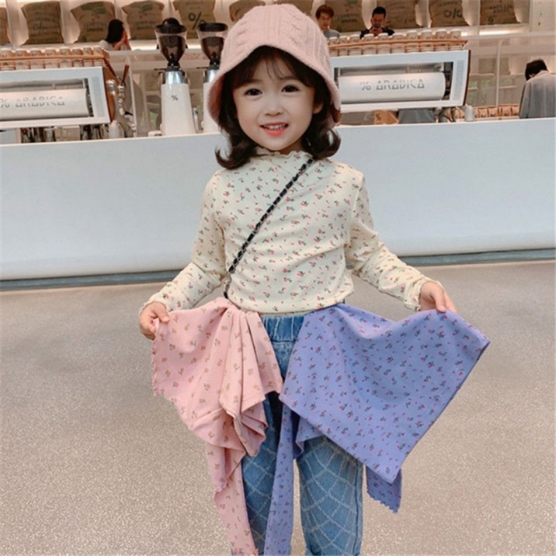 Áo thun tay dài in hoa nhiều lớp thời trang mùa thu cho bé gái